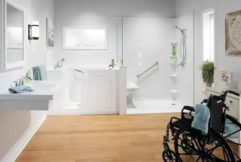 Walk-in tub and shower remodel with accessibility features